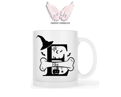 Halloween-Alphabet mit Name - Personalisierte satinierte Glas-Tasse