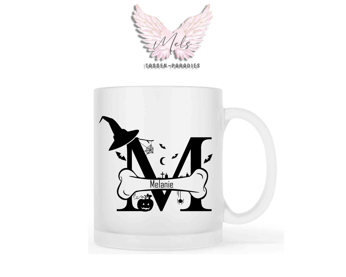 Halloween-Alphabet mit Name - Personalisierte satinierte Glas-Tasse