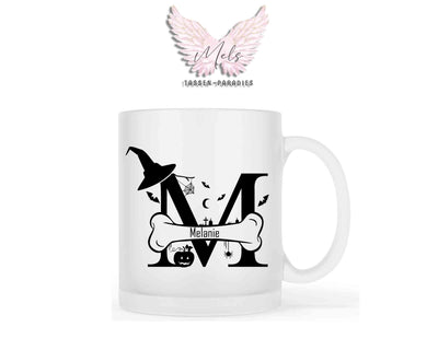 Halloween-Alphabet mit Name - Personalisierte satinierte Glas-Tasse