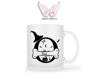 Halloween-Alphabet mit Name - Personalisierte satinierte Glas-Tasse