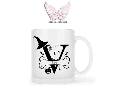 Halloween-Alphabet mit Name - Personalisierte satinierte Glas-Tasse