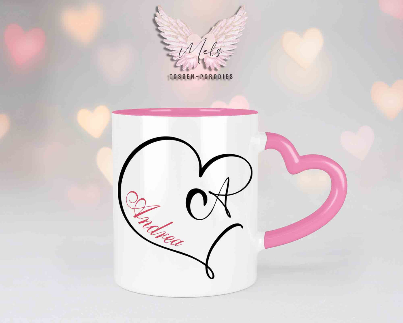 Alphabet mit Name - Personalisierte Herz-Keramik-Tasse Rosa