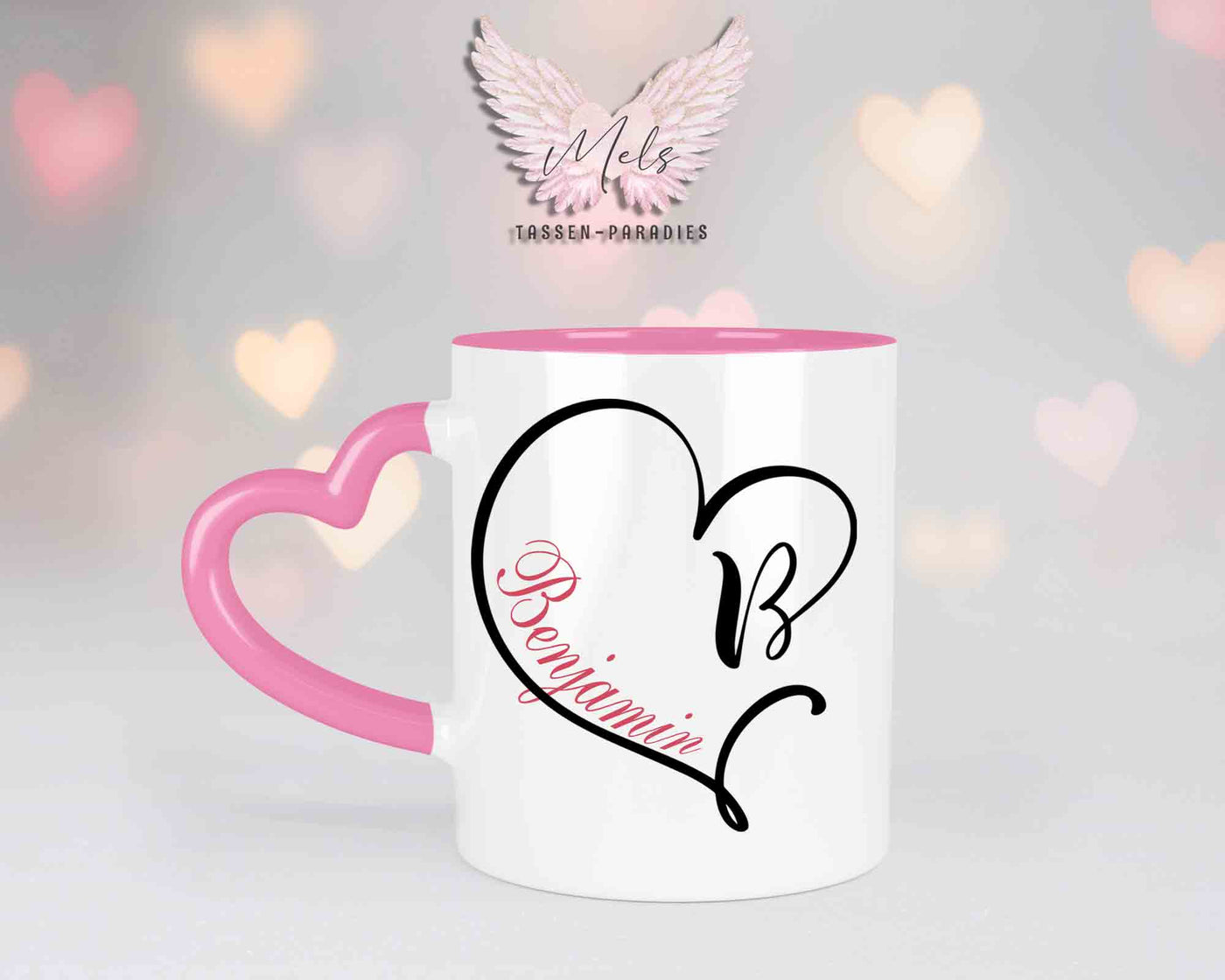 Alphabet mit Name - Personalisierte Herz-Keramik-Tasse Rosa