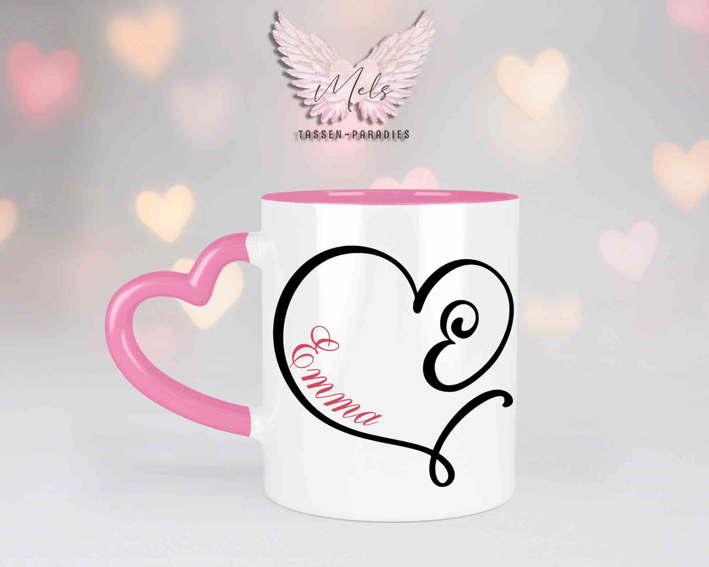 Alphabet mit Name - Personalisierte Herz-Keramik-Tasse Rosa