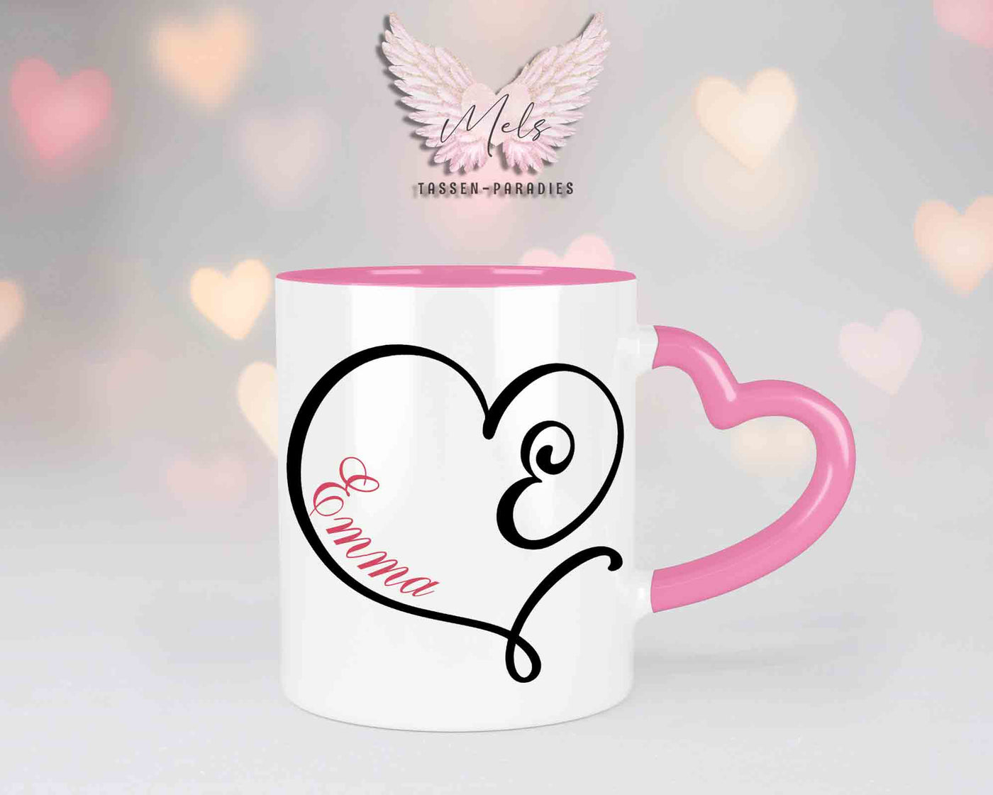 Alphabet mit Name - Personalisierte Herz-Keramik-Tasse Rosa