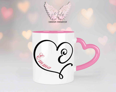 Alphabet mit Name - Personalisierte Herz-Keramik-Tasse Rosa
