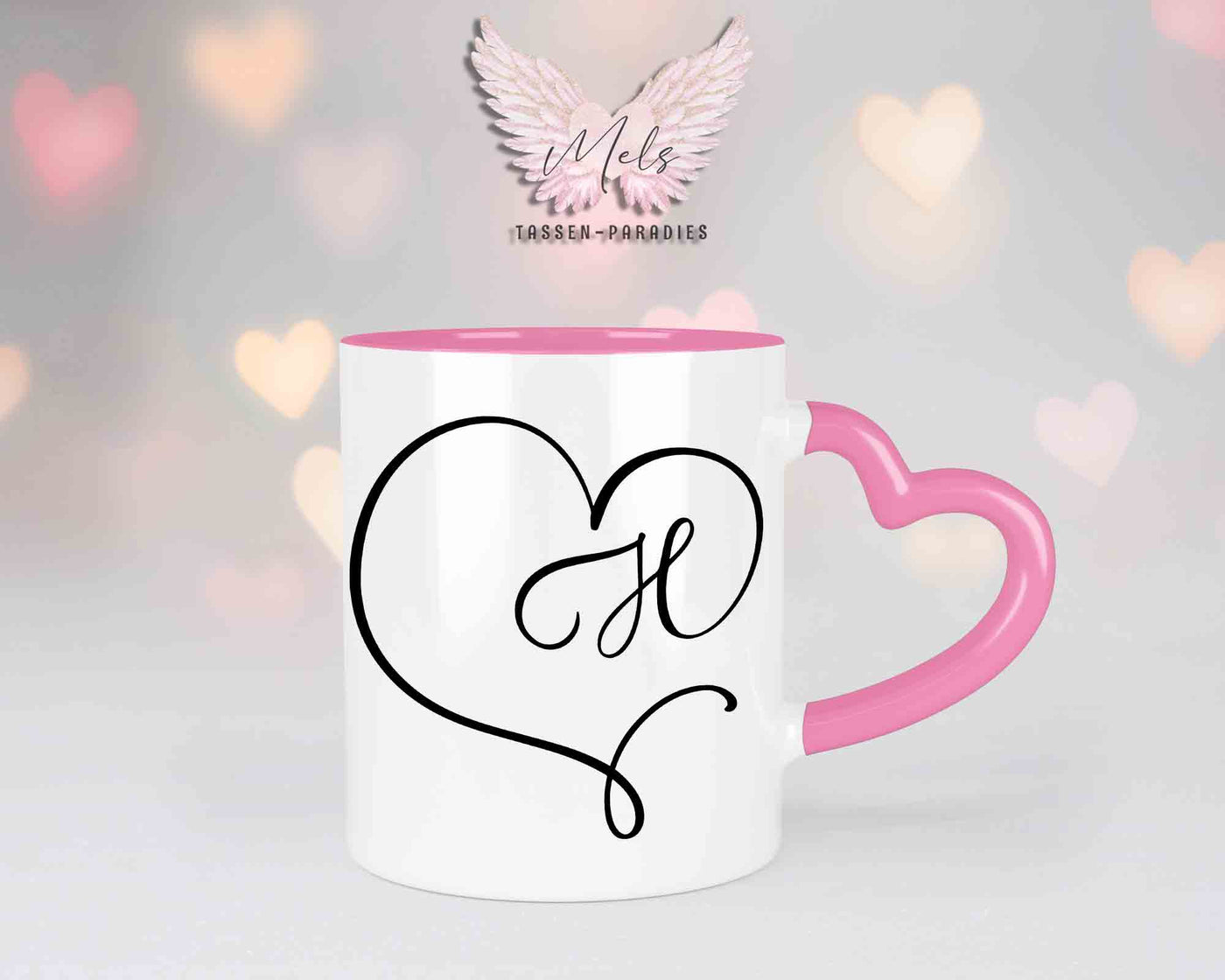 Alphabet mit Name - Personalisierte Herz-Keramik-Tasse Rosa