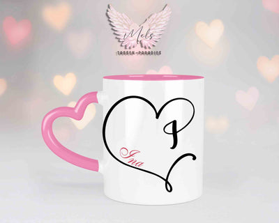 Alphabet mit Name - Personalisierte Herz-Keramik-Tasse Rosa