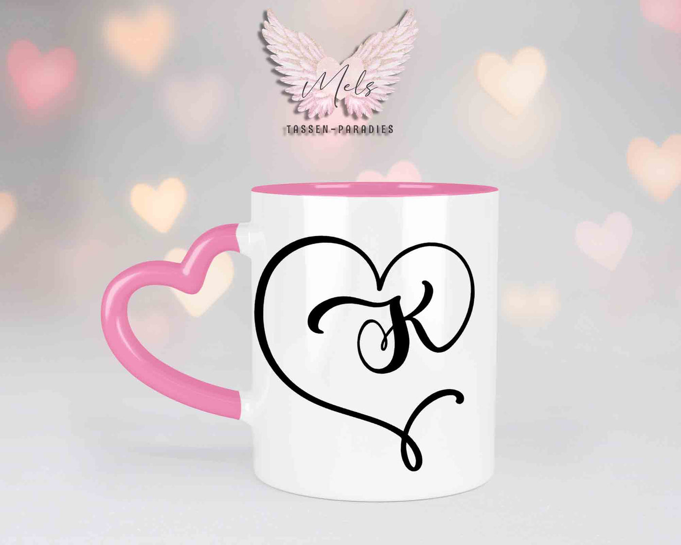 Alphabet mit Name - Personalisierte Herz-Keramik-Tasse Rosa