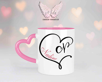 Alphabet mit Name - Personalisierte Herz-Keramik-Tasse Rosa