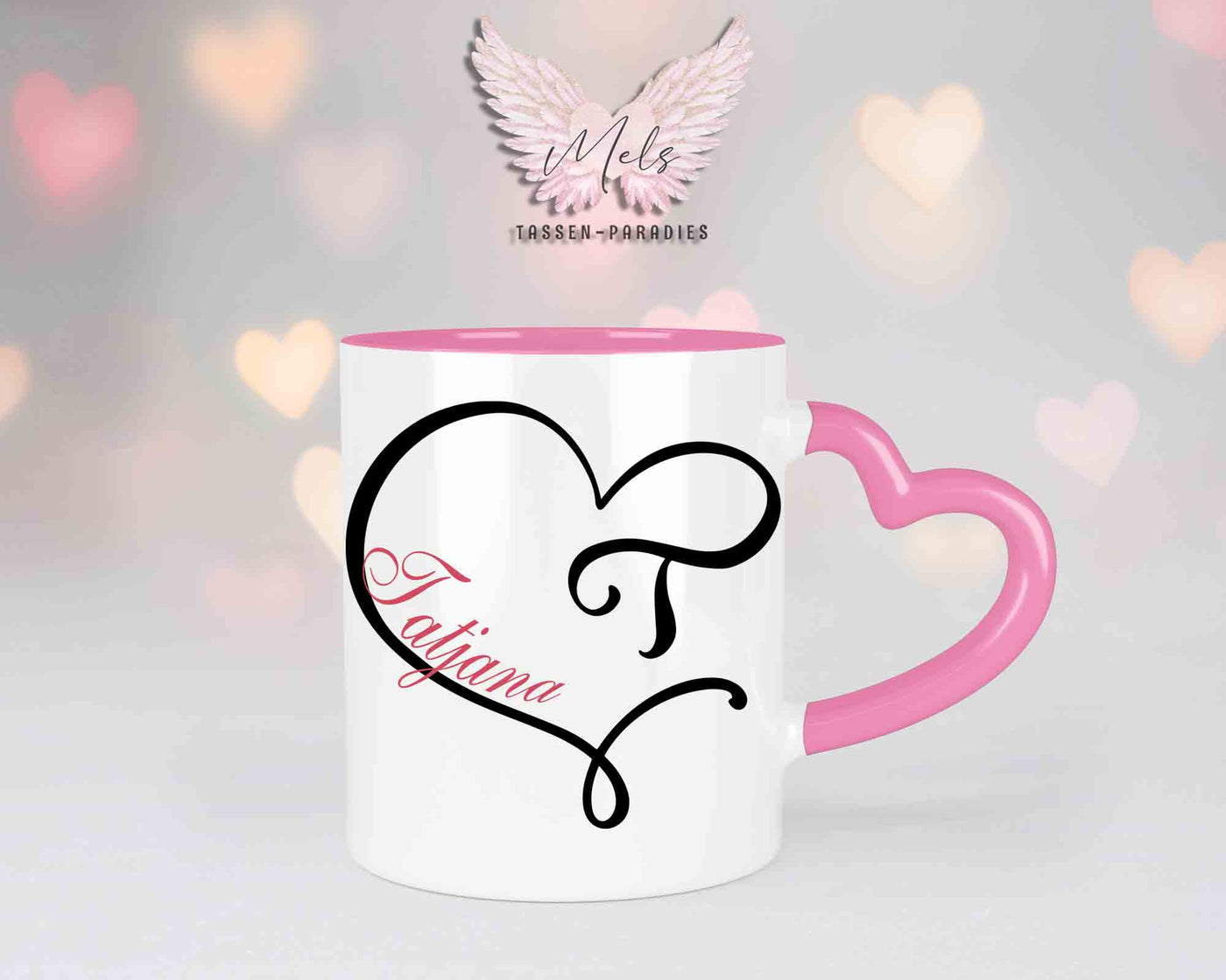 Alphabet mit Name - Personalisierte Herz-Keramik-Tasse Rosa