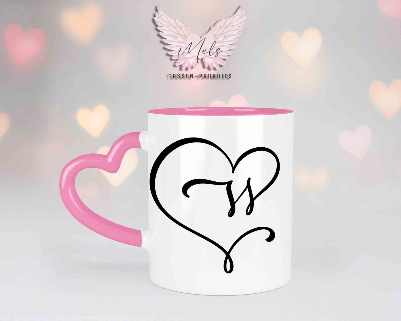 Alphabet mit Name - Personalisierte Herz-Keramik-Tasse Rosa