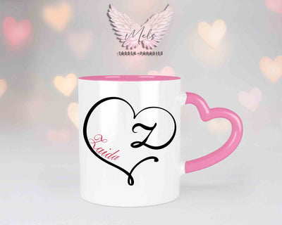 Alphabet mit Name - Personalisierte Herz-Keramik-Tasse Rosa