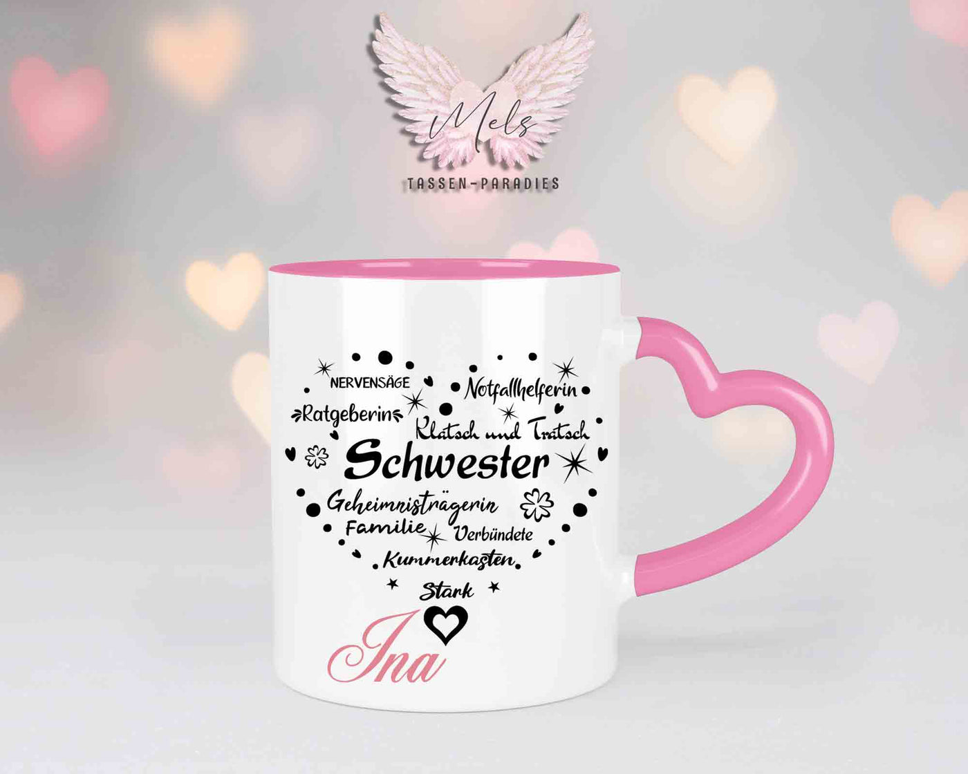 Sag es mit Herz-Schwester - mit Bild - Personalisierte Herz-Tassen mit und ohne Name