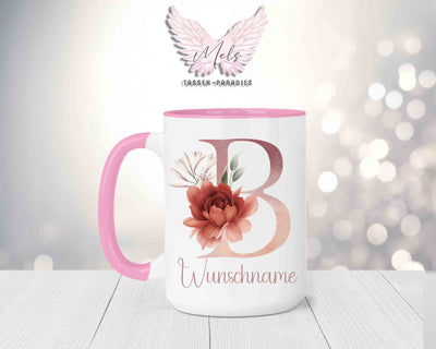 Blumen-Alphabet mit Name - Personalisierte 15oz Keramik-Tasse Rosa