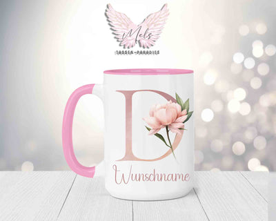 Blumen-Alphabet mit Name - Personalisierte 15oz Keramik-Tasse Rosa