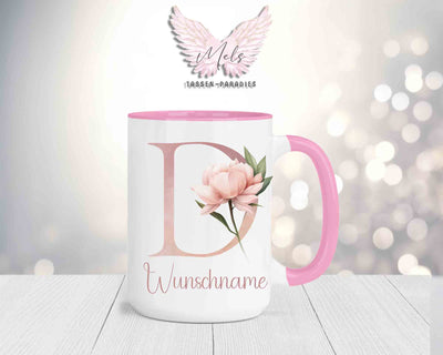 Blumen-Alphabet mit Name - Personalisierte 15oz Keramik-Tasse Rosa