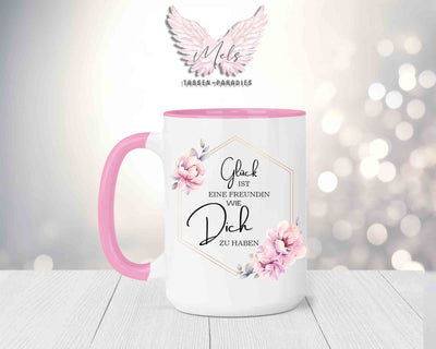 Blumen-Alphabet mit Name - Personalisierte 15oz Keramik-Tasse Rosa
