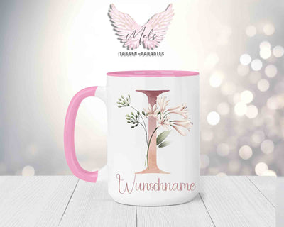 Blumen-Alphabet mit Name - Personalisierte 15oz Keramik-Tasse Rosa