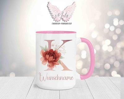 Blumen-Alphabet mit Name - Personalisierte 15oz Keramik-Tasse Rosa