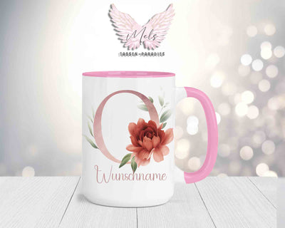 Blumen-Alphabet mit Name - Personalisierte 15oz Keramik-Tasse Rosa