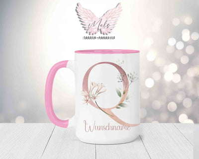 Blumen-Alphabet mit Name - Personalisierte 15oz Keramik-Tasse Rosa