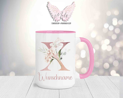 Blumen-Alphabet mit Name - Personalisierte 15oz Keramik-Tasse Rosa