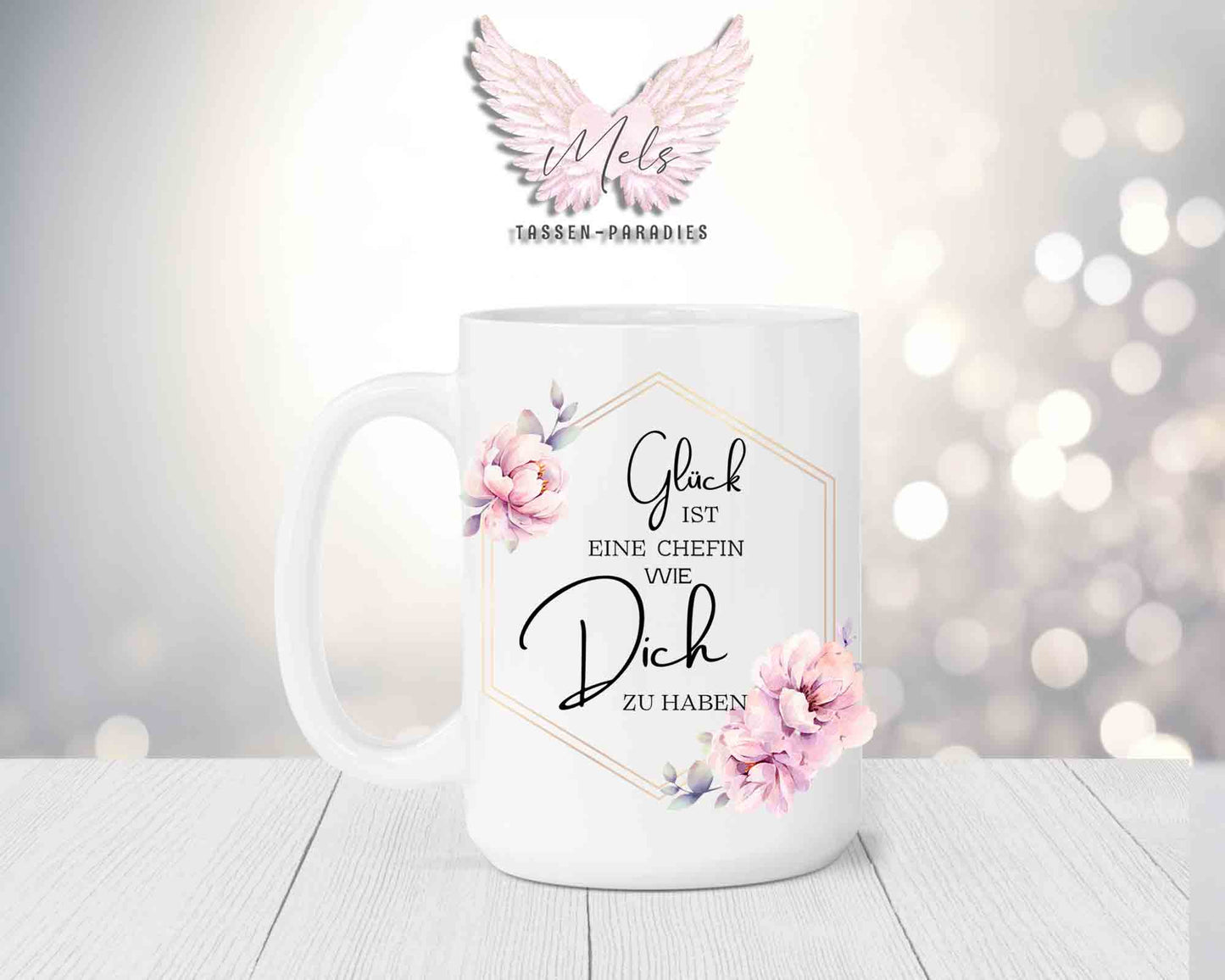 Blumen-Alphabet mit Name - Personalisierte 15oz Keramik-Tasse Weiß