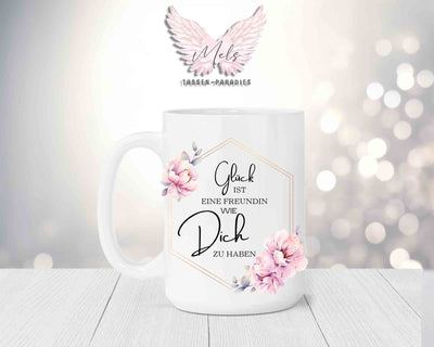 Blumen-Alphabet mit Name - Personalisierte 15oz Keramik-Tasse Weiß