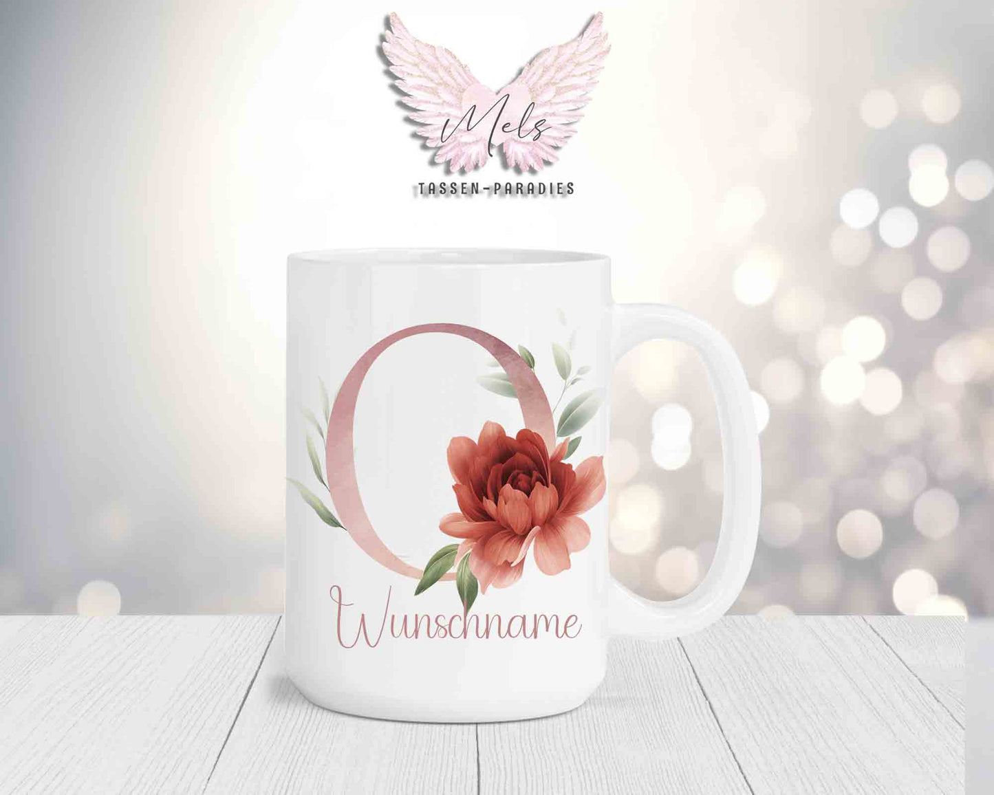 Blumen-Alphabet mit Name - Personalisierte 15oz Keramik-Tasse Weiß