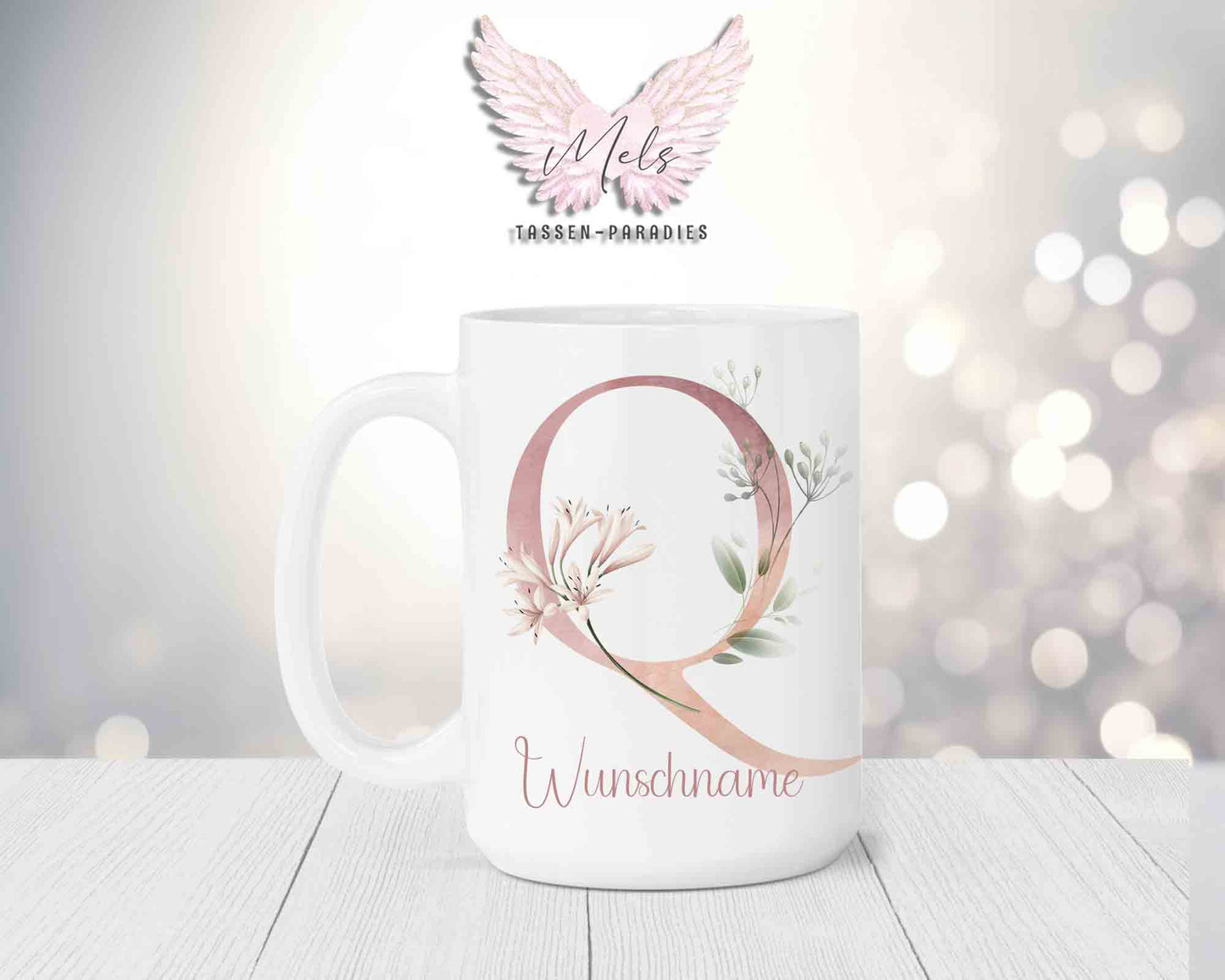 Blumen-Alphabet mit Name - Personalisierte 15oz Keramik-Tasse Weiß