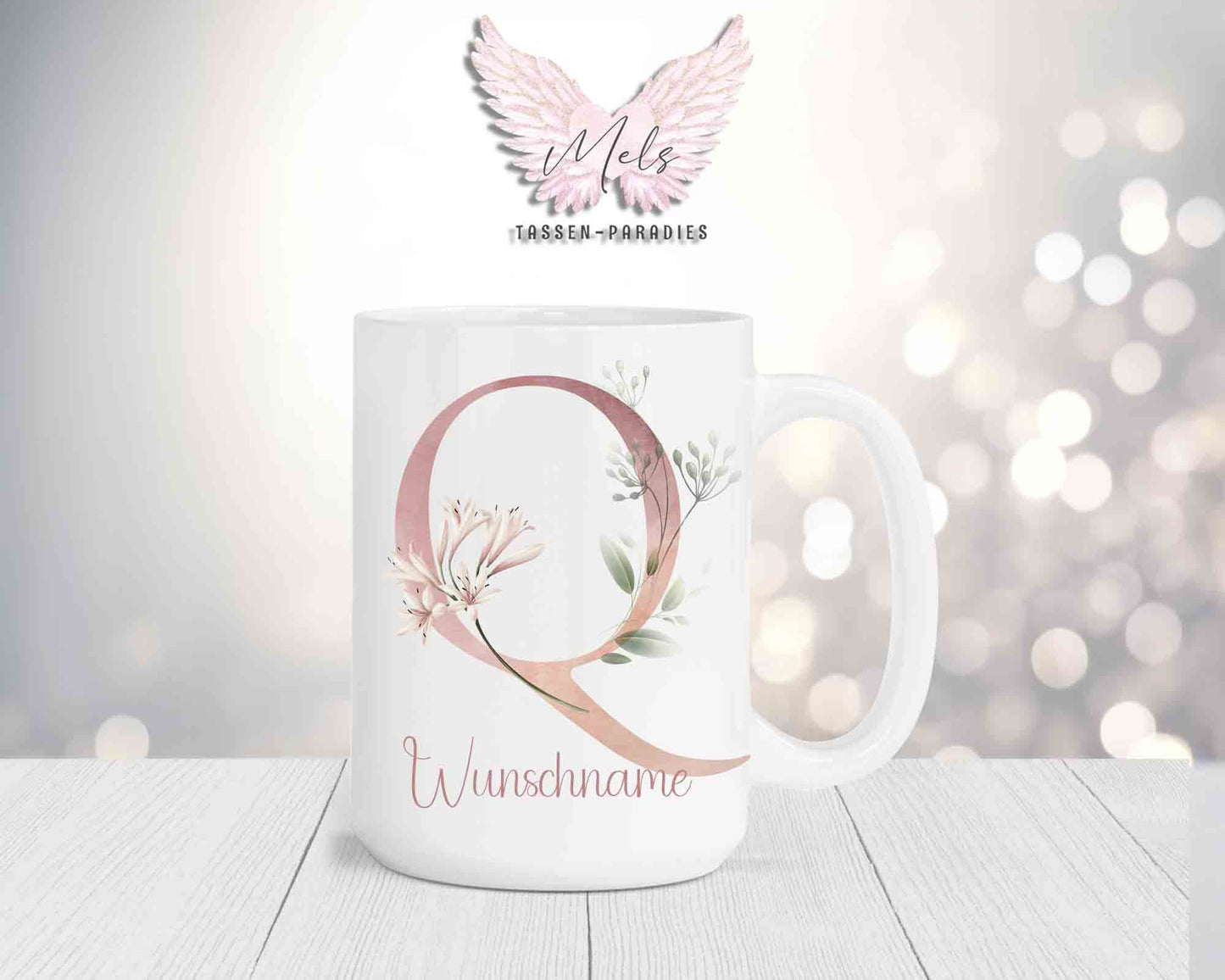 Blumen-Alphabet mit Name - Personalisierte 15oz Keramik-Tasse Weiß