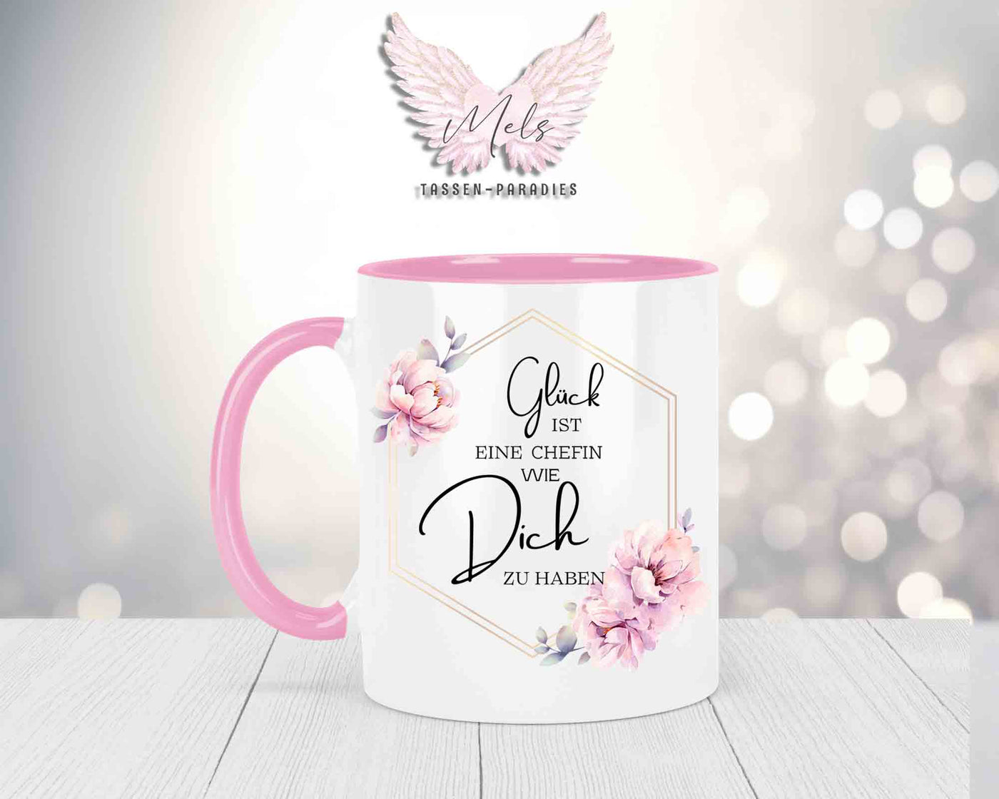 Blumen-Alphabet mit Name - Personalisierte Keramik-Tasse Rosa