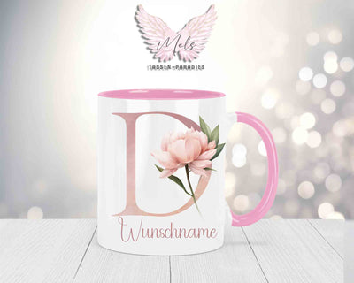 Blumen-Alphabet mit Name - Personalisierte Keramik-Tasse Rosa