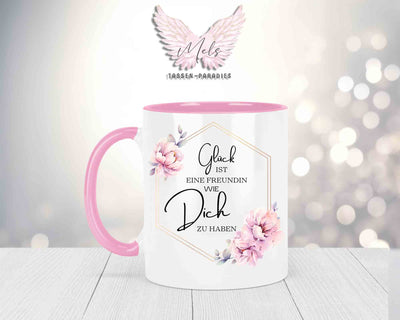 Blumen-Alphabet mit Name - Personalisierte Keramik-Tasse Rosa