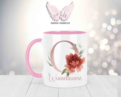 Blumen-Alphabet mit Name - Personalisierte Keramik-Tasse Rosa