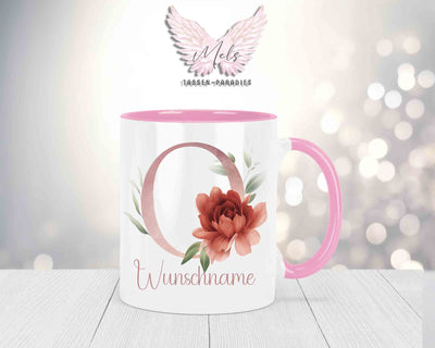 Blumen-Alphabet mit Name - Personalisierte Keramik-Tasse Rosa