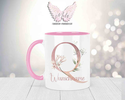 Blumen-Alphabet mit Name - Personalisierte Keramik-Tasse Rosa