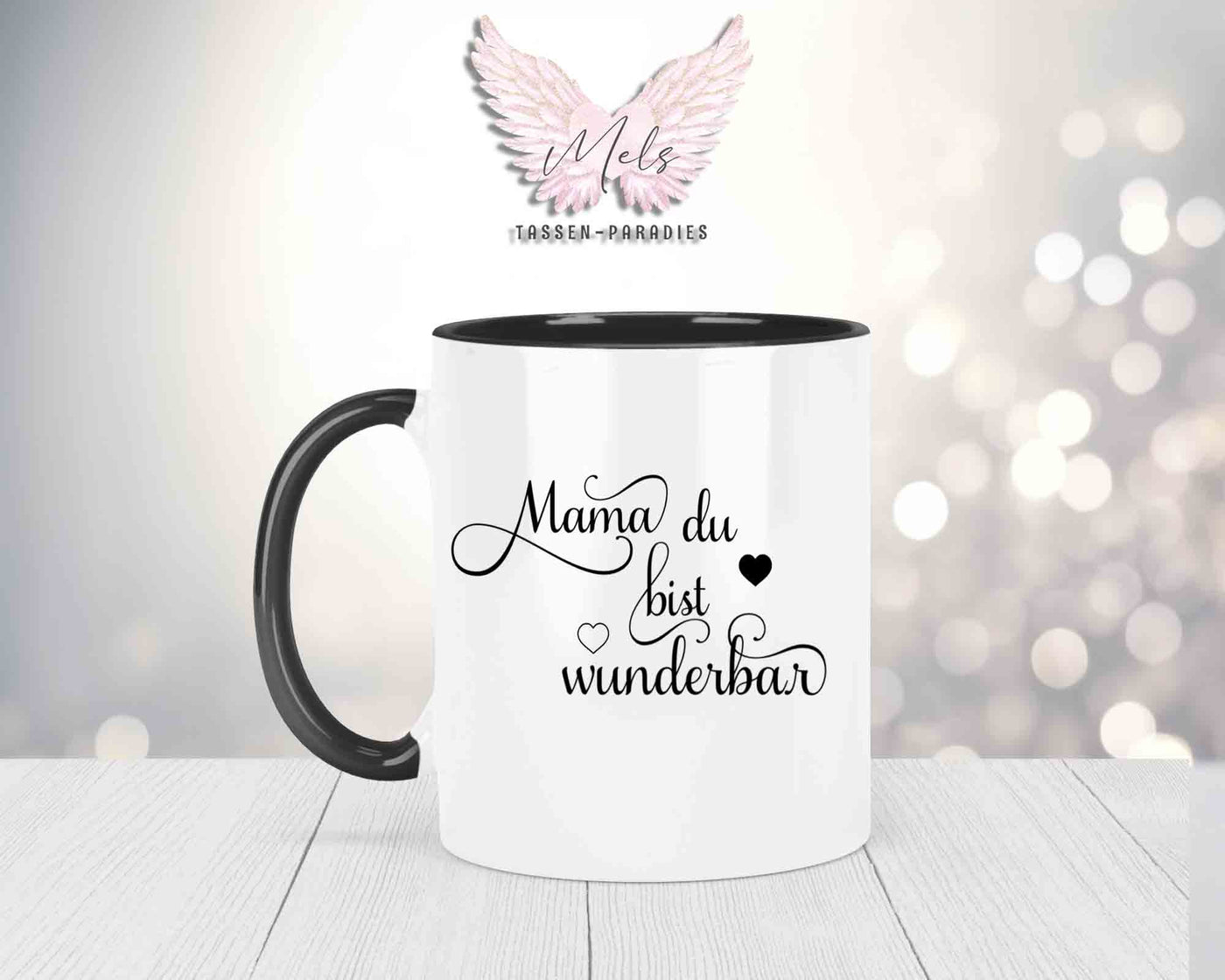 Blumen-Alphabet mit Name - Personalisierte Keramik-Tasse Schwarz