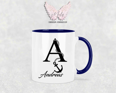 Anker-Alphabet mit Name - Personalisierte Keramik-Tasse Blau