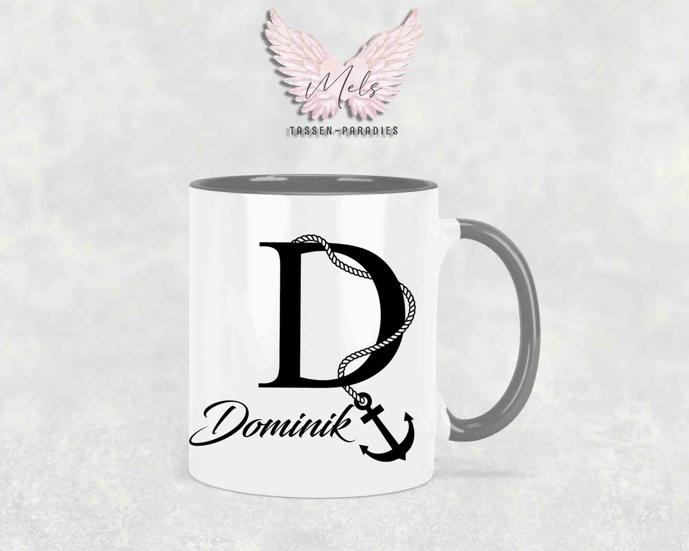 Anker-Alphabet mit Name - Personalisierte Keramik-Tasse Grau