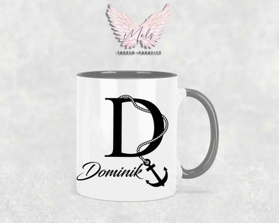 Anker-Alphabet mit Name - Personalisierte Keramik-Tasse Grau
