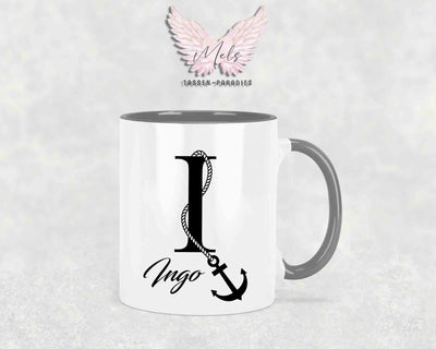 Anker-Alphabet mit Name - Personalisierte Keramik-Tasse Grau