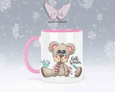 Tasse mit süßen Teddy Hello Winter– mit oder ohne Wunschname