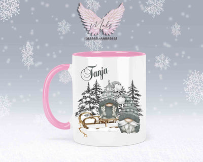Tasse mit Wichtel und Schlitten – mit oder ohne Wunschname