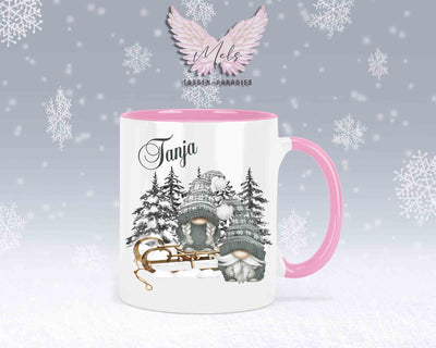 Tasse mit Wichtel und Schlitten – mit oder ohne Wunschname