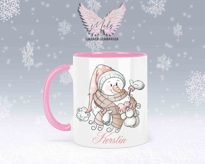 "Schneemann-Tasse mit Maus und Herz – mit oder ohne Wunschname"