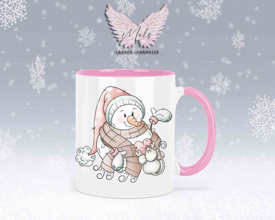 "Schneemann-Tasse mit Maus und Herz – mit oder ohne Wunschname"