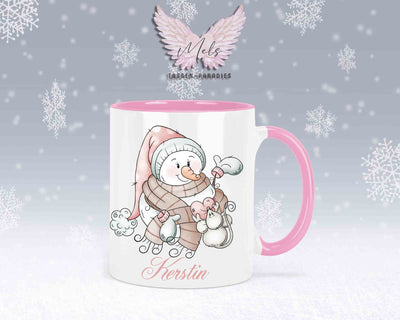 "Schneemann-Tasse mit Maus und Herz – mit oder ohne Wunschname"
