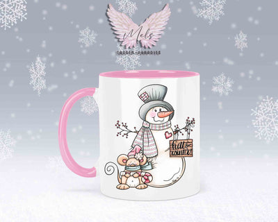 Tasse mit Schneemann und süßer Maus – mit oder ohne Wunschname